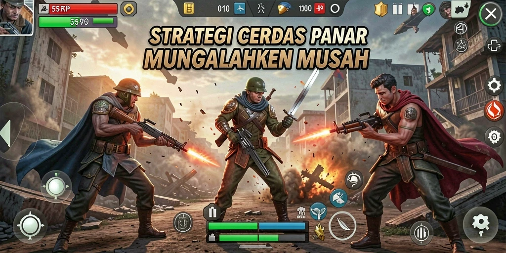 Tangkapan layar gameplay <strong>55RP</strong> menampilkan aksi strategi yang dinamis dan mendebarkan.