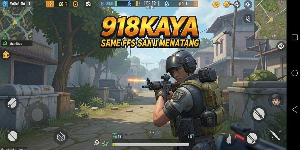 Screenshot utama 918KAYA menampilkan aksi pertempuran FPS yang mendebarkan.