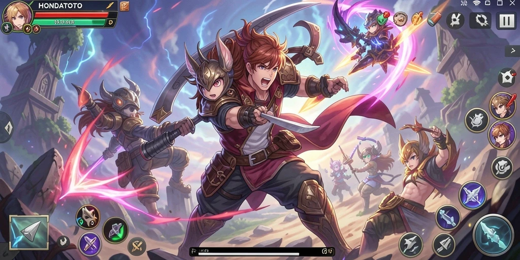 Tampilan gameplay seru dari HONDATOTO dengan karakter Anime menarik.